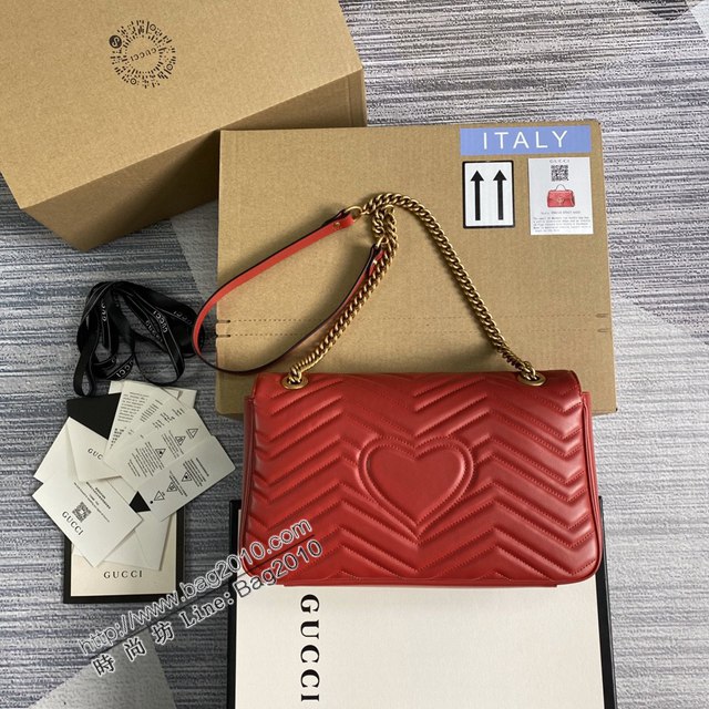 Gucci新款紅色原廠皮包包 古馳GG Marmont系列女包 Gucci鏈條單肩斜挎包 443496  ydg3139